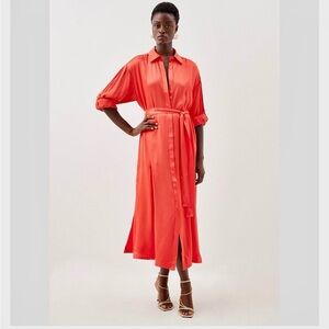 Karen Millen Vibrant Orange Midi Satin Dress